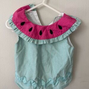 Lil Cactus Smocked Bib Outfit : watermelon pattern with ruffle bottom